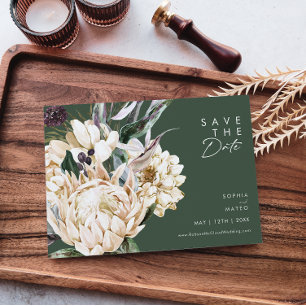 Save The Date Floral blanc Vert foncé Horizontal Enregistrer L