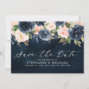 Save The Date Floral bleu bleu bleu rose bleu marine