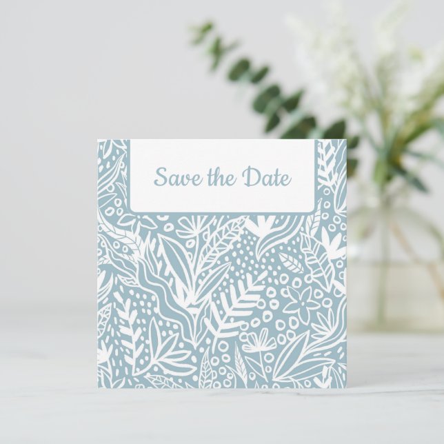 Save The Date Floral Bleu Enregistrer La Date (Debout devant)