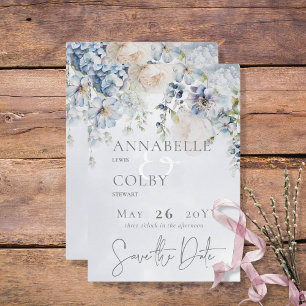 Save The Date Floral bleu et blanc Mariage moderne