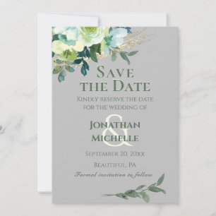 Save The Date Floral bleu gris ivoire Turquoise Mariage rustique
