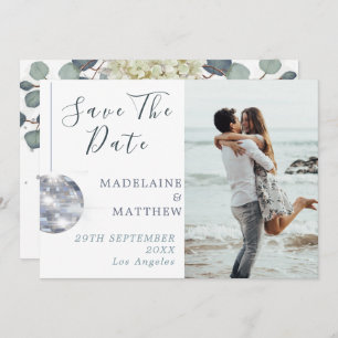 Save The Date Floral Blue Eucalyptus Disco Mariage élégant