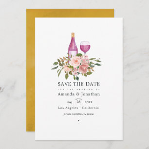 Save The Date Floral Blush et Gold Wine Tasting Mariage