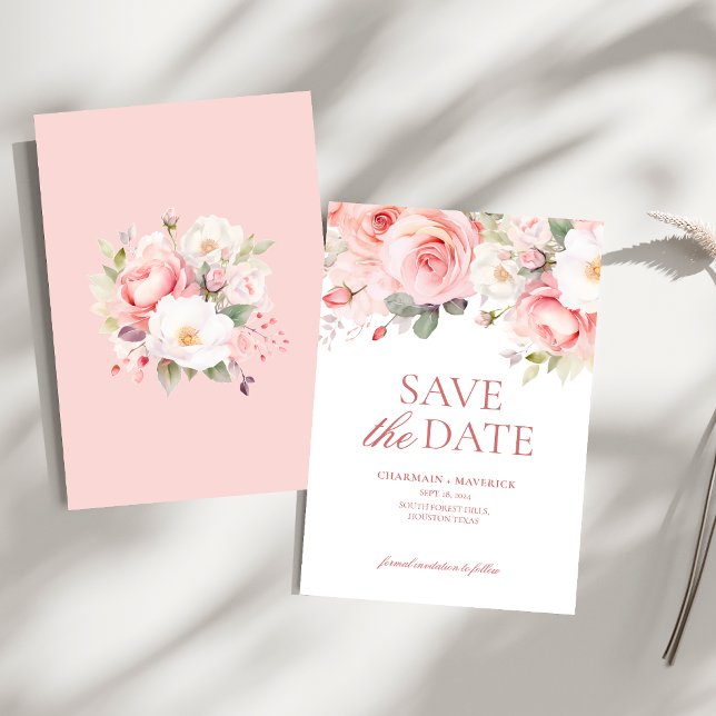 Save The Date Floral Blush Mariage rose (Créateur téléchargé)