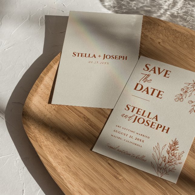 Save The Date Floral Boho Beige Terracotta Herbal Mariage modern (Créateur téléchargé)