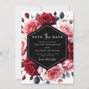 Save The Date Floral Boho Crimson Mariage rouge