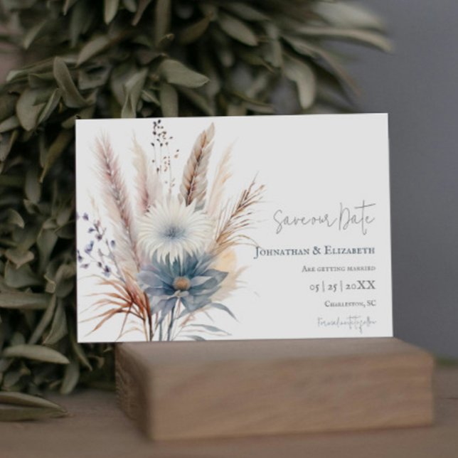 Save The Date Floral Boho d'hiver | Blanc Enregistrer la date (White Winter Boho Floral Wedding Save the Date)