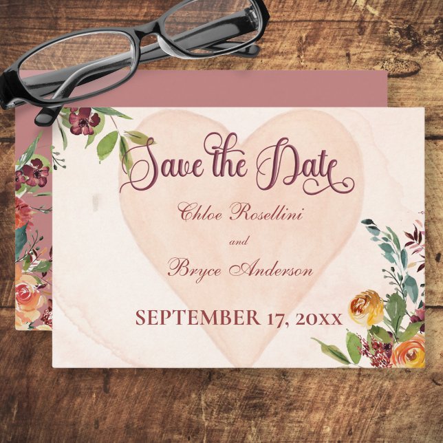 Save The Date Floral Boho Heart Peach Mariage (Créateur téléchargé)