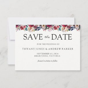 Save The Date Floral bordeaux moderne enregistrer la date mariag