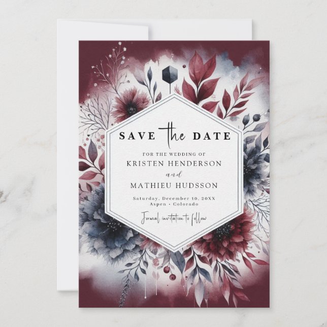 Save The Date Floral Bourgogne Mariage (Devant)