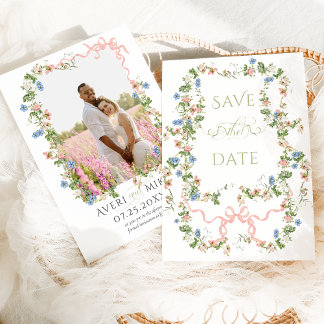 Save The Date Floral Bow Garden Rustique Élégant Mariage photo