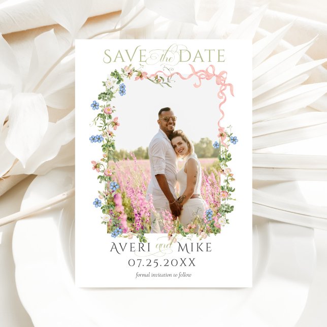 Save The Date Floral Bow Garden Rustique Élégant Mariage photo (Créateur téléchargé)