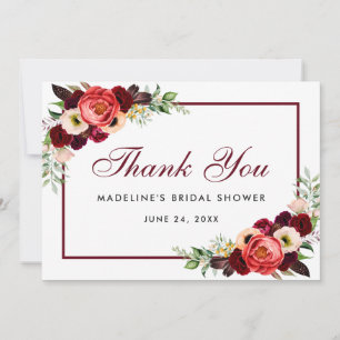 Save The Date Floral Burgundy Boho Fête des mariées Merci Card W