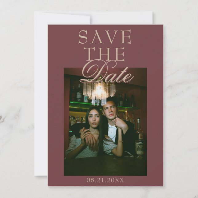 Save The Date Floral Burgundy Gold Old Money Photo Wedding (Devant)