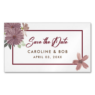 Save The Date Floral Burgundy Mini Magnet