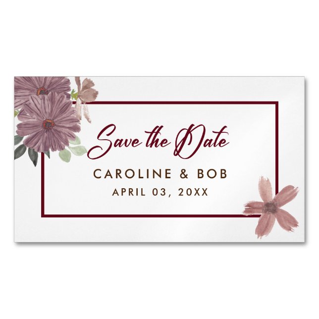 Save The Date Floral Burgundy Mini Magnet (devant)
