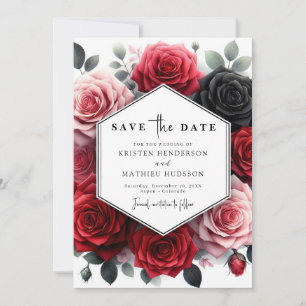 Save The Date Floral Chic Crimson Mariage rouge