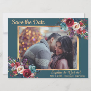 Save The Date Floral de la marine de Bourgogne en Turquoise   Ph