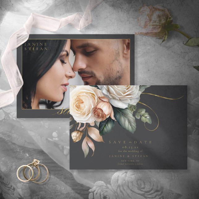 Save The Date Floral Drama Mariage Photo Charcoal ID1022 (Créateur téléchargé)