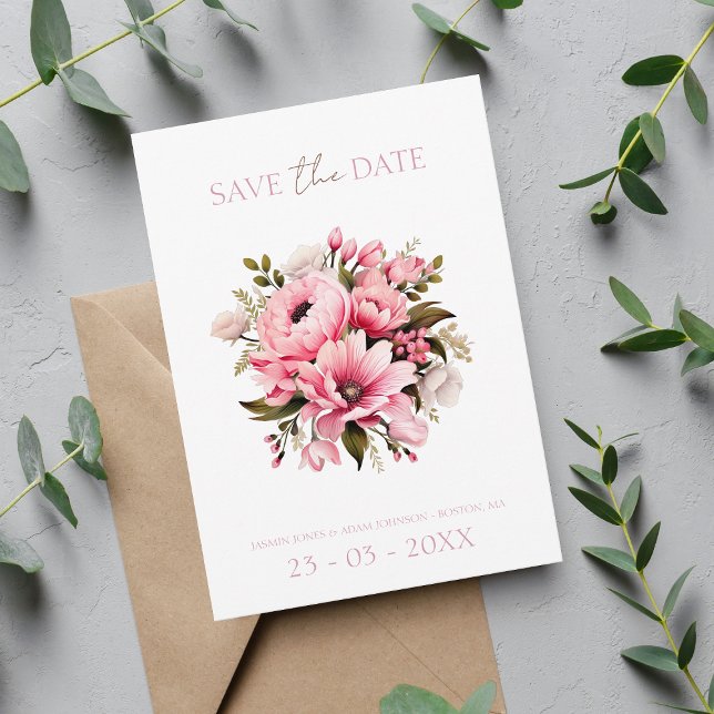 Save The Date Floral Dusty rose Fleur sauvage Jardin d'été maria (Créateur téléchargé)