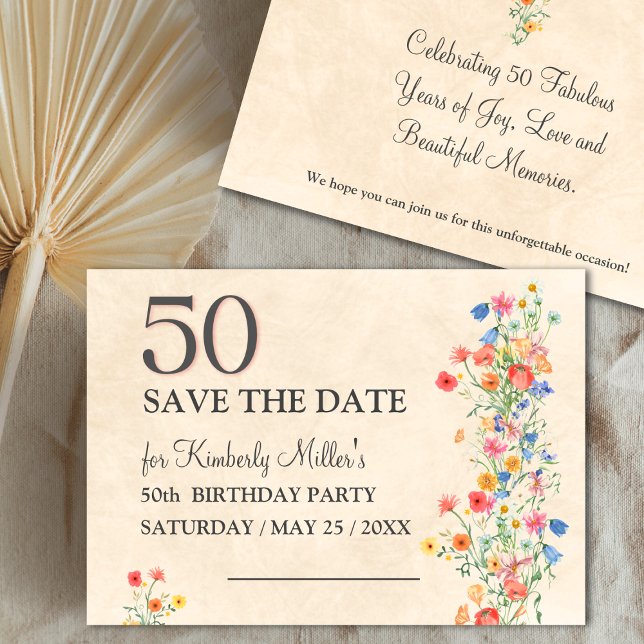 Save The Date Floral élégant fleur 50e anniversaire 50 ans (Créateur téléchargé)