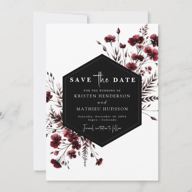 Save The Date Floral Elegant Mariage Bourgogne (Devant)