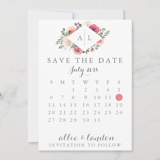 Save The Date Floral Enregistrer le calendrier des dates (Devant)
