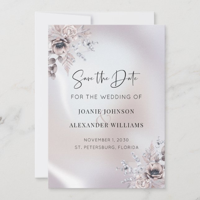 Save The Date Floral Eucalyptus Luxe Pearl Mariage (Devant)