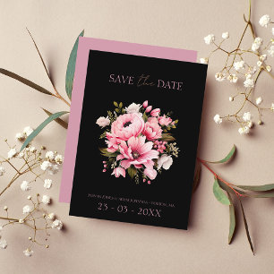 Save The Date Floral Fleurs roses noires foncé Mariage esthétiqu