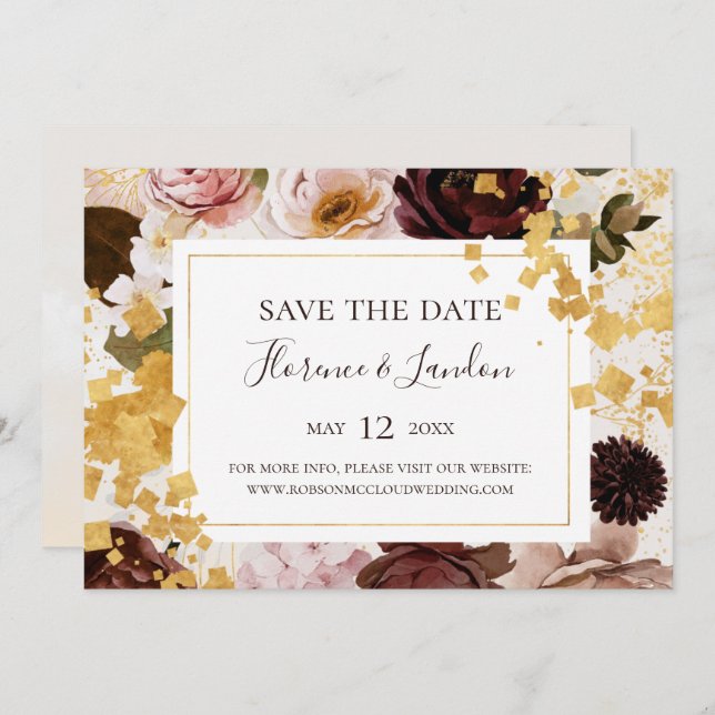 Save The Date Floral flush moderne | Aquarelle horizontale Enreg (Devant / Derrière)