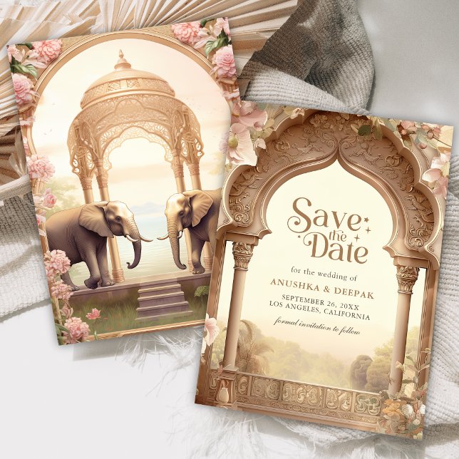 Save The Date Floral Garden Elephants Indian Palace Wedding (Créateur téléchargé)