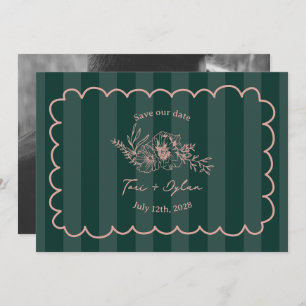 Save The Date Floral Green Stripe Botanique Enregistrer La Date 