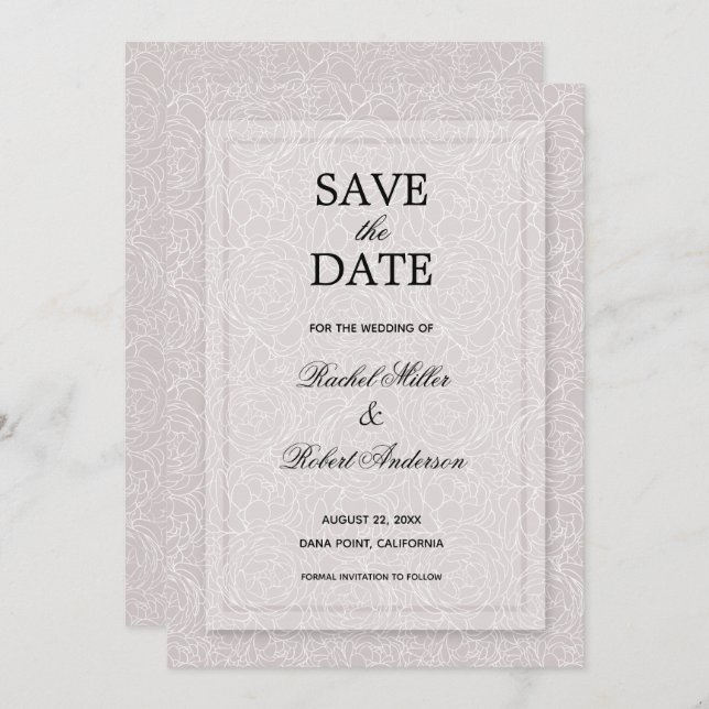 Save The Date Floral Grey Lilac (Devant / Derrière)