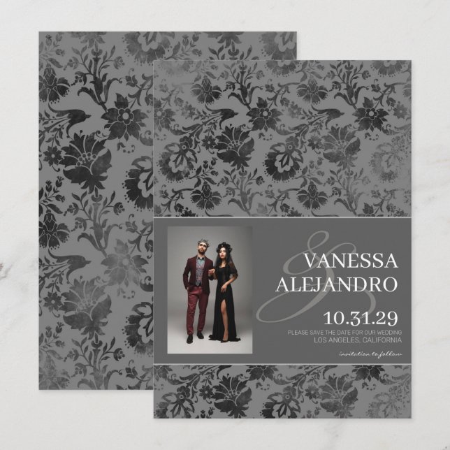 Save The Date Floral gris foncé (Devant / Derrière)