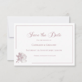 Save The Date Floral Line Art White Dusty Rose Wedding 