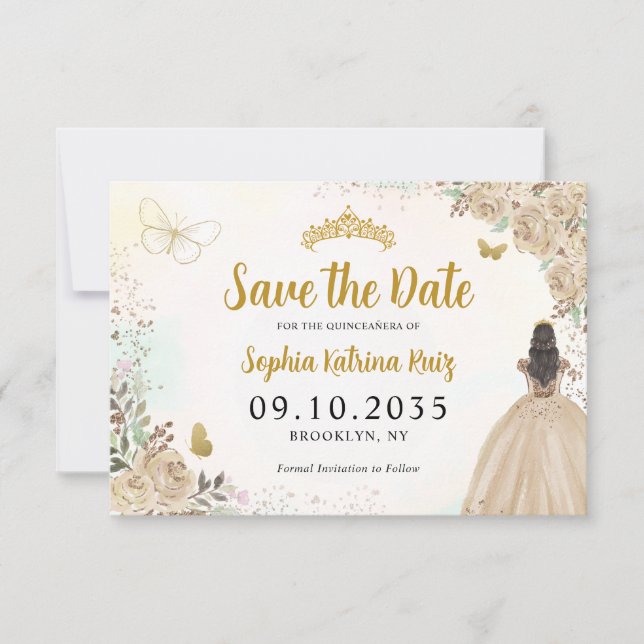 Save The Date Floral Lumière or princesse Anniversaire Quinceane (Devant)