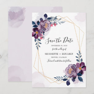 Save The Date Floral Mariage de feuillage géométrique violet