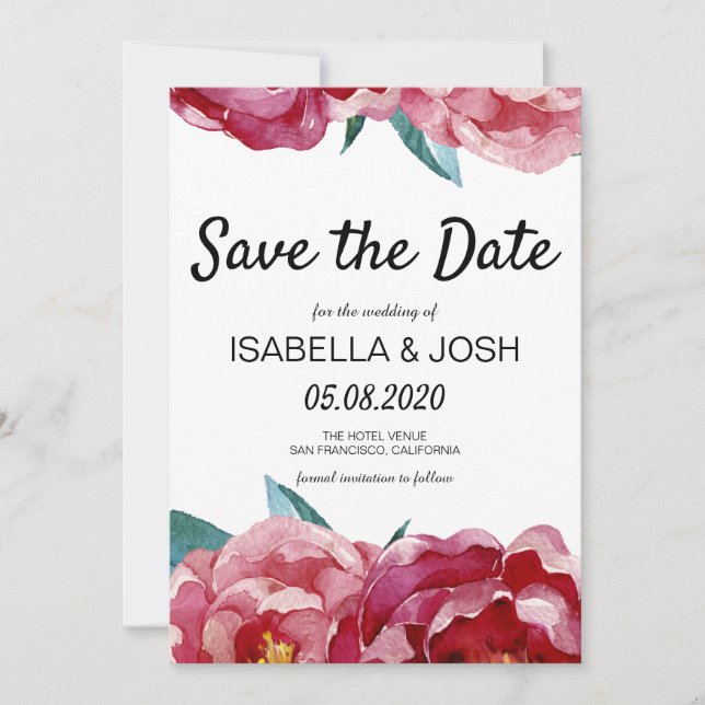 Save The Date Floral Marsala Burgundy Peony Enregistrer la date (Devant)