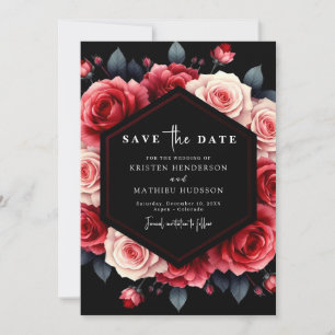 Save The Date Floral minimal Crimson Mariage rouge