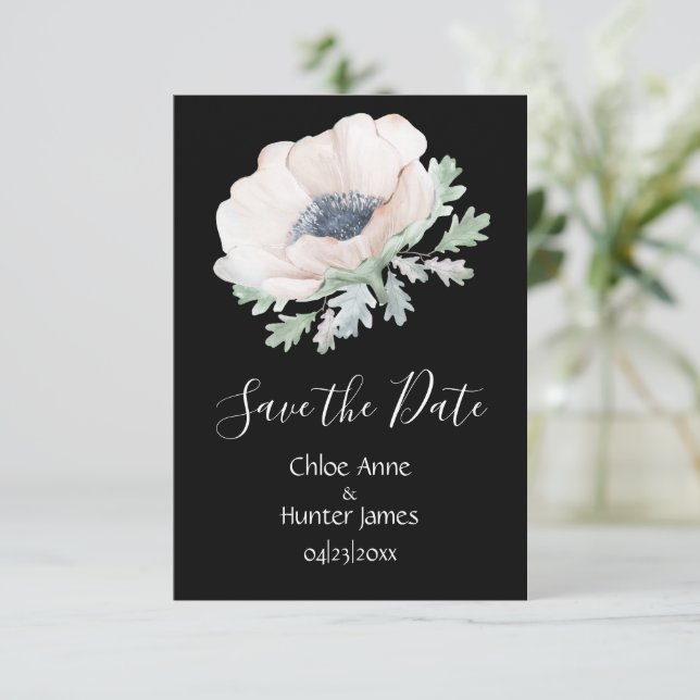 Save The Date Floral Moderne Noir Chic Simple (Debout devant)