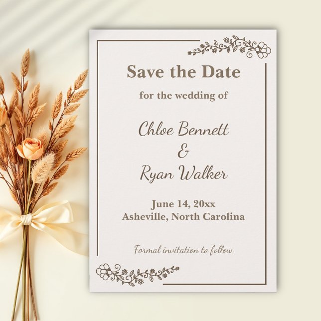 Save The Date Floral monochrome rustique Enregistrer la date (Créateur téléchargé)