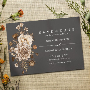 Save The Date Floral noir et neutre   Moody Fall Boho Mariage