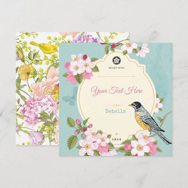 Save The Date Floral/Oiseau Enregistrer La Date (Devant / Derrière)