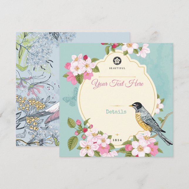 Save The Date Floral/Oiseau Enregistrer La Date (Devant / Derrière)