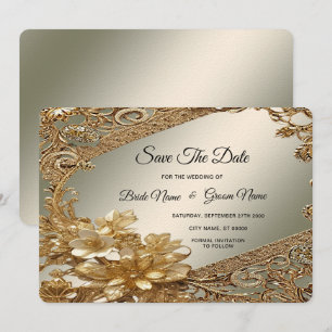 Save The Date Floral Orné Or Moderne Économisez La Date