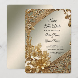 Save The Date Floral Orné Or Moderne Économisez La Date