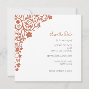 Save The Date Floral Papillon Jardin Terracotta Carré Mariage