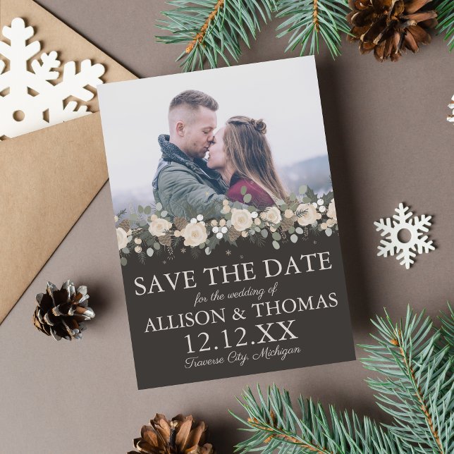 Save The Date Floral Pine vacances Noël d'hiver Mariage (Créateur téléchargé)