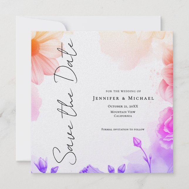 Save The Date Floral Professional Minimalist Modern Plain (Devant)