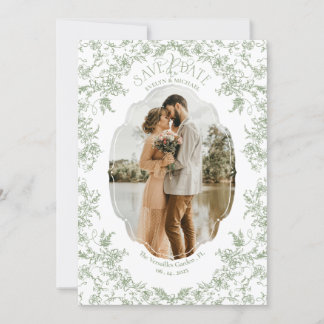Save The Date Floral Romance Chinoiserie Classic Love Sage Green